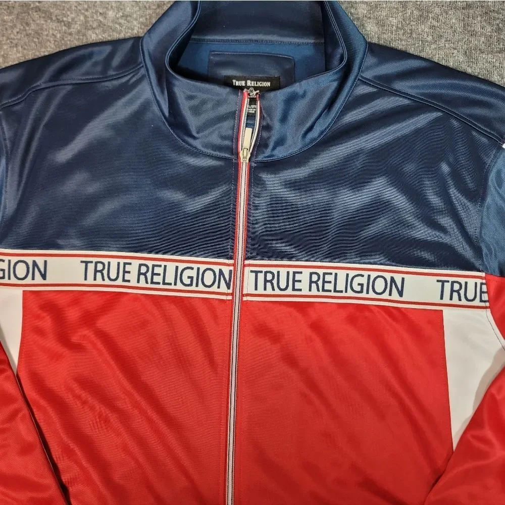 True Religion Track Jacket Men XXL Red White Blue Full Zip Logo Steetwear Y2K